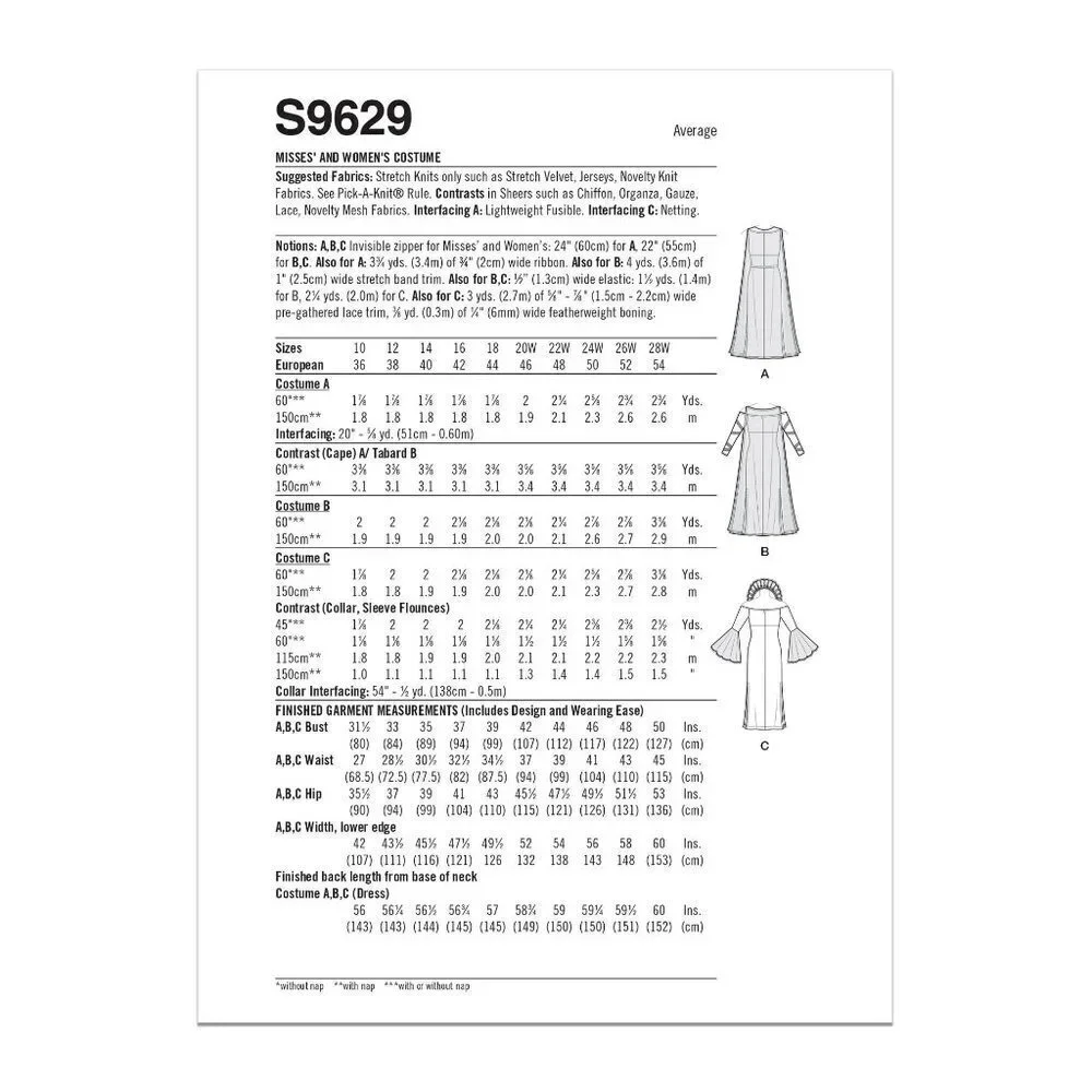 Simplicity Sewing Pattern 9629 11610‎ Costume Gown Womens Size 20W-28W